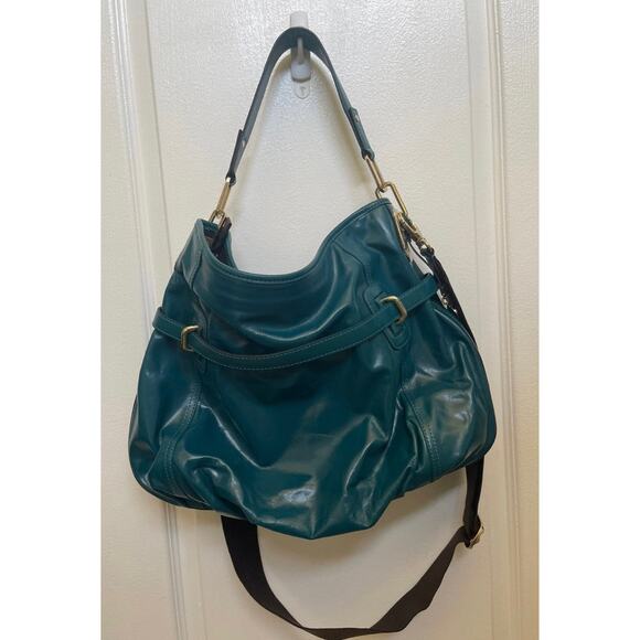 DKNY NEW teal leather shoulder bag with crossbody strap Gorgeous! - Picture 1 of 12